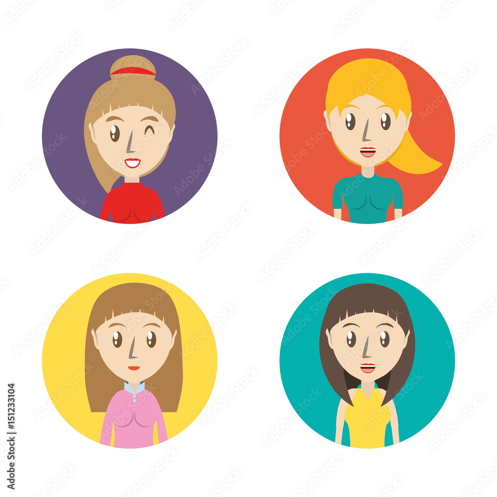 set avatars women of different diversity inside colors circles over white background, vector illustration set avatars women of different diversity inside colors circles over white background, vector illustration