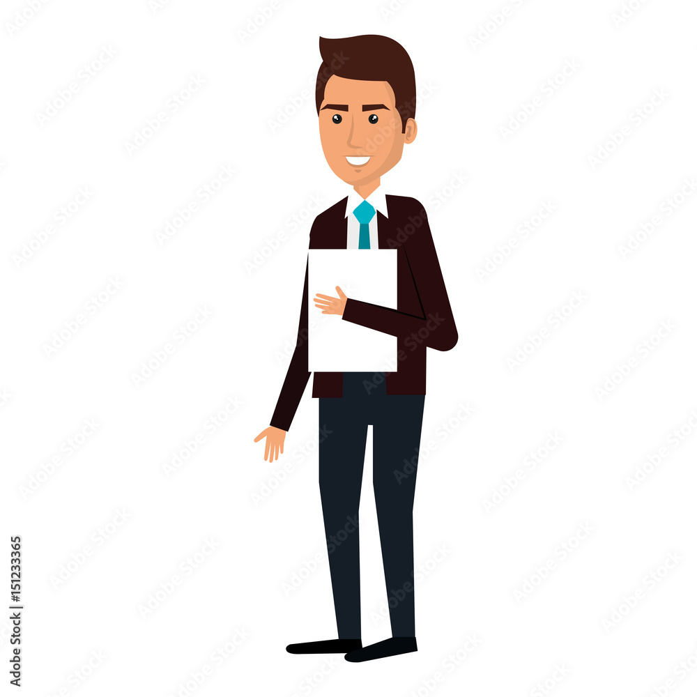 businessman with documents avatar character icon vector illustration design
