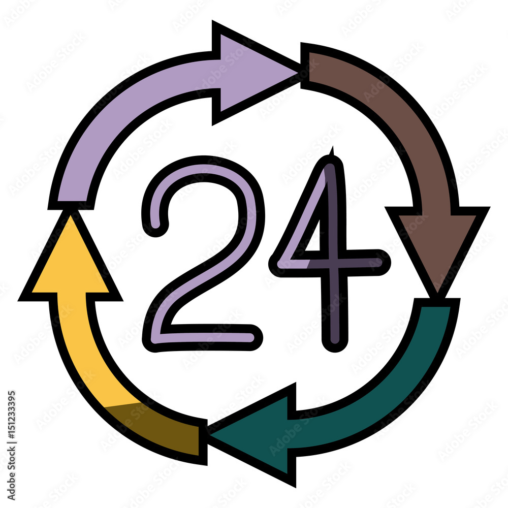 white background with 24 hours arrow circle icon with half shadow vector illustration white background with 24 hours arrow circle icon with half shadow vector illustration