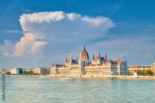 Parliament building in Budapest, Hungary on a bright sunny day, toned image