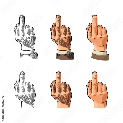 Middle finger sign by male hand. Fuck you.