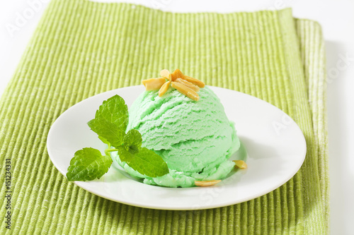 Scoop of green ice cream