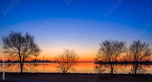 View of lake Ontario   Toronto city during sunrise