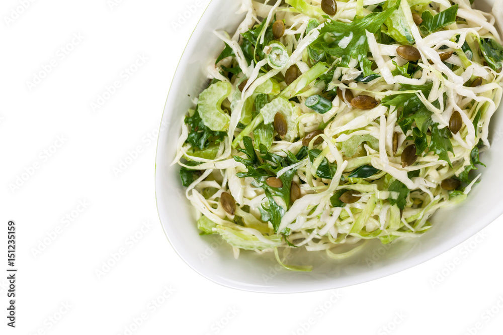 Coleslaw Cabbage Salad with Pumpkin Seeds. Selective focus. Coleslaw Cabbage Salad with Pumpkin Seeds. Selective focus.