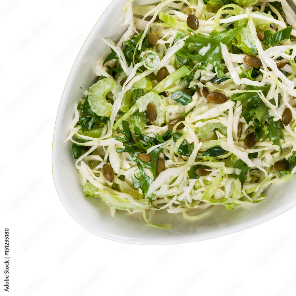 Coleslaw Cabbage Salad with Pumpkin Seeds. Selective focus.