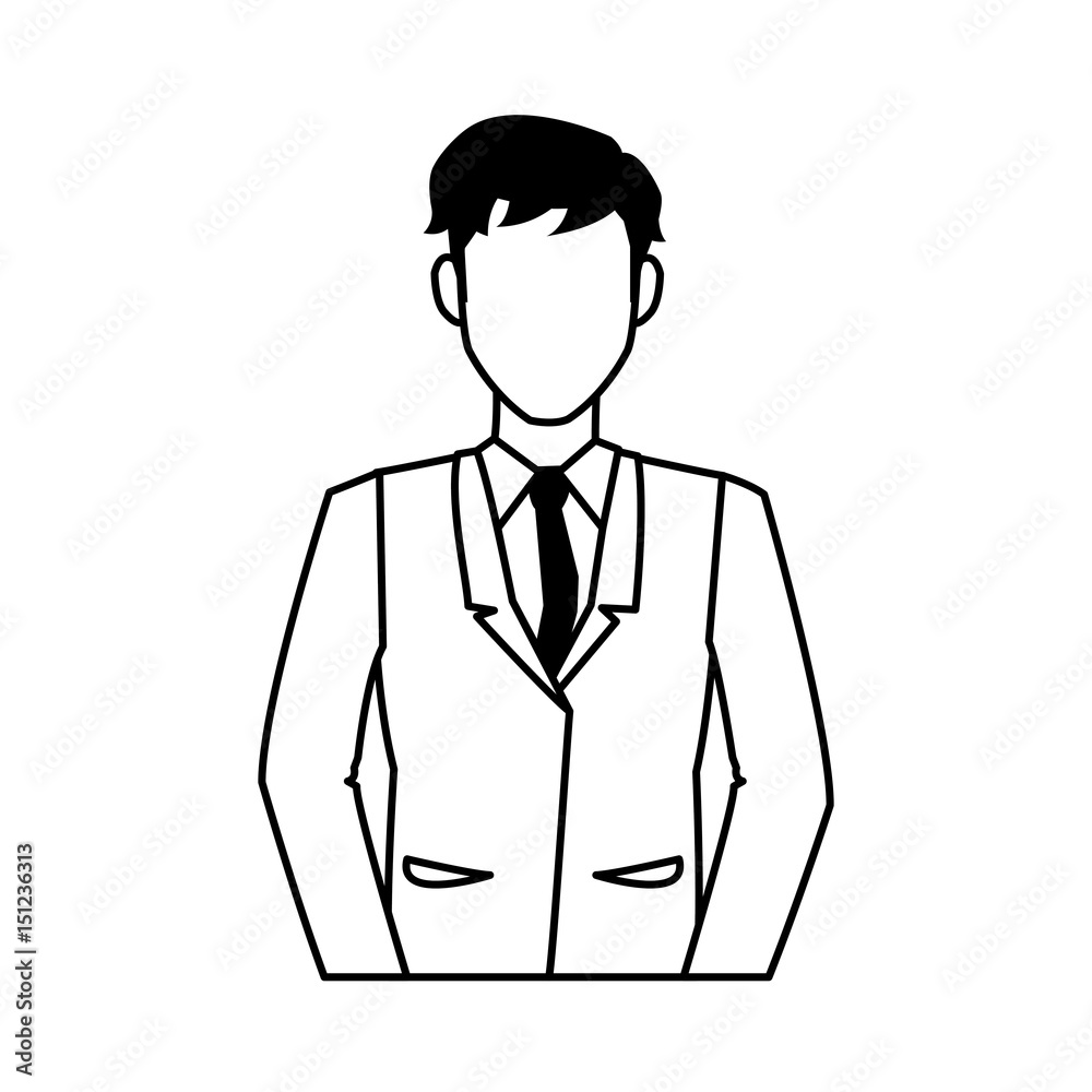 portrait character business man with suit outline vector illustration portrait character business man with suit outline vector illustration