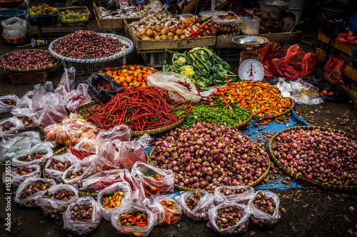 Various kind of spices with beautiful colour on sale on the ground at traditional market photo taken in Bogor Indonesia