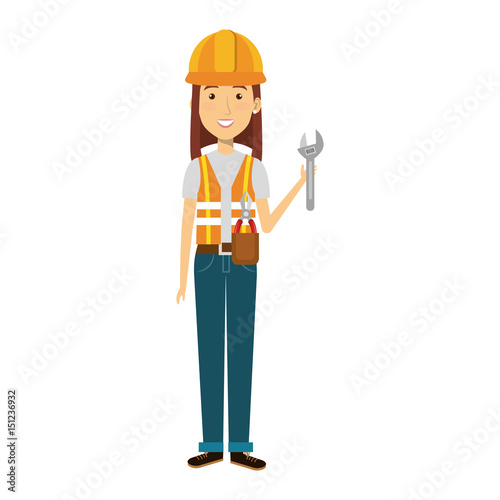 construction worker woman avatar character vector illustration design