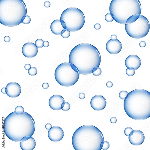 water bubbles in dark blue color background on isolated white