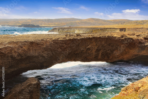 Natural bridge at the Caribbean sea in Aruba 