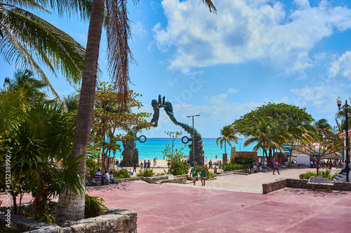 Famous Mermaid Statue at public beach in Mermaid Statue at Public Beach in Playa del Carmen / Fundadores Park in Playa del Carmen in Mexico photo