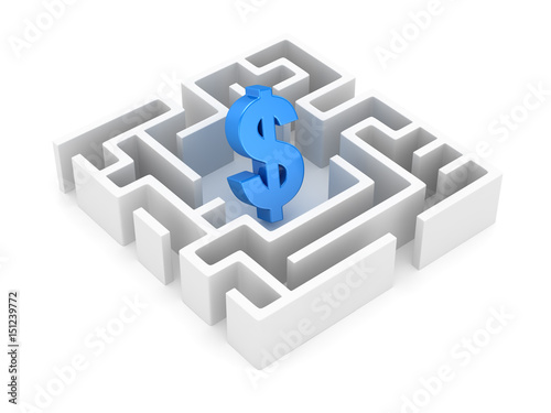 Blue Dollar Symbol in White Maze