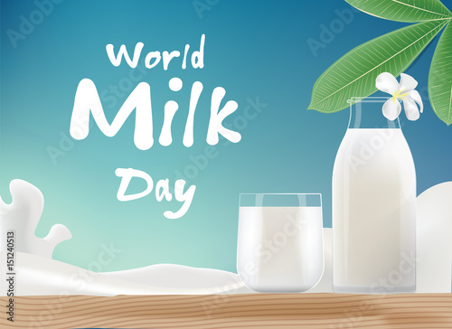 world milk day lettering. greeting card calligraphy illustration. Abstract background ripple milk, illustration design.