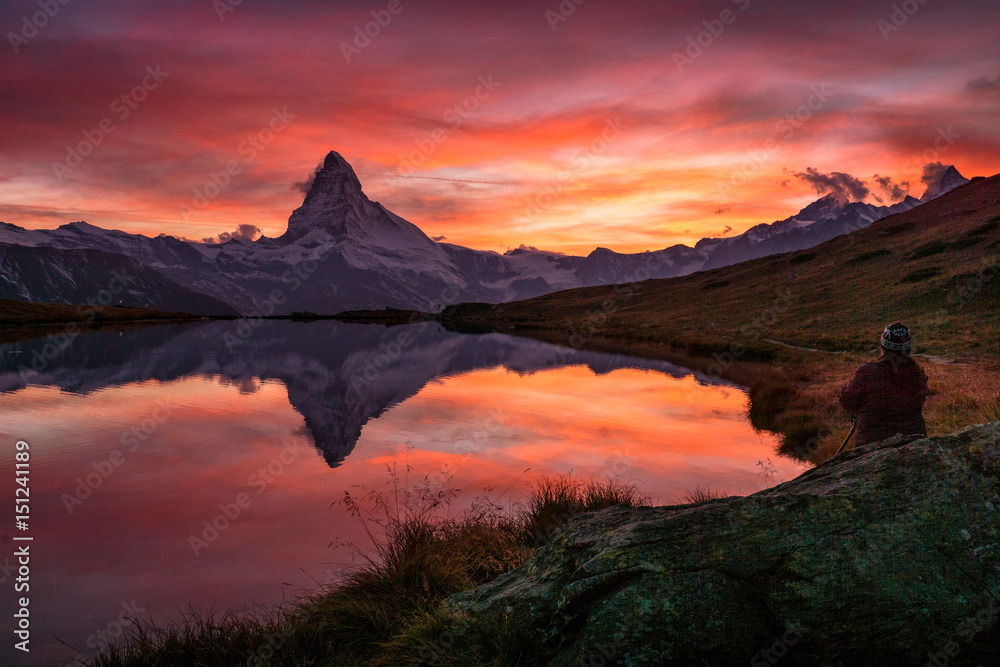 Wunschmotiv: Sonnenuntergang über dem Matterhorn, Zermatt, Schweiz #151241189