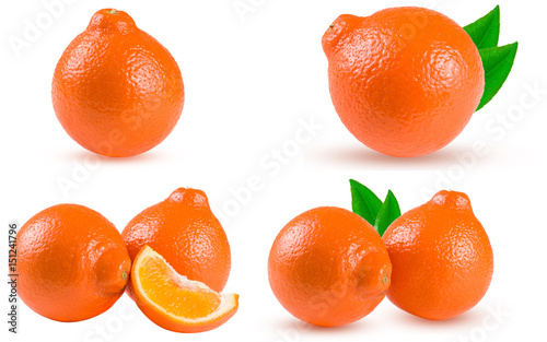 orange tangerine or Mineola with slices isolated on white background. Set or collection