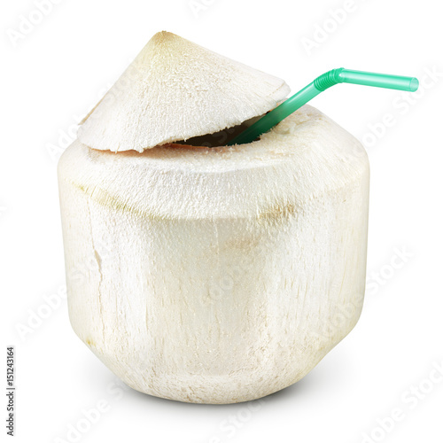 Coconut. Fresh young nut isolated on white background. Full depth of field. With clipping path.