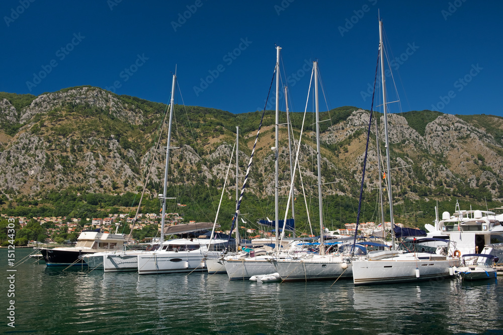 Yachts in harbor of town Kotor, Montenegro