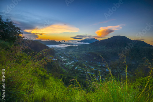 Beautiful sunrise at mountain,Kintamani village,Bali,Indonesia