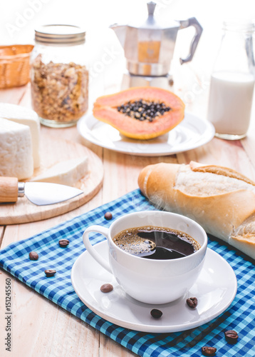 Traditional and healthy breakfast with black coffee
