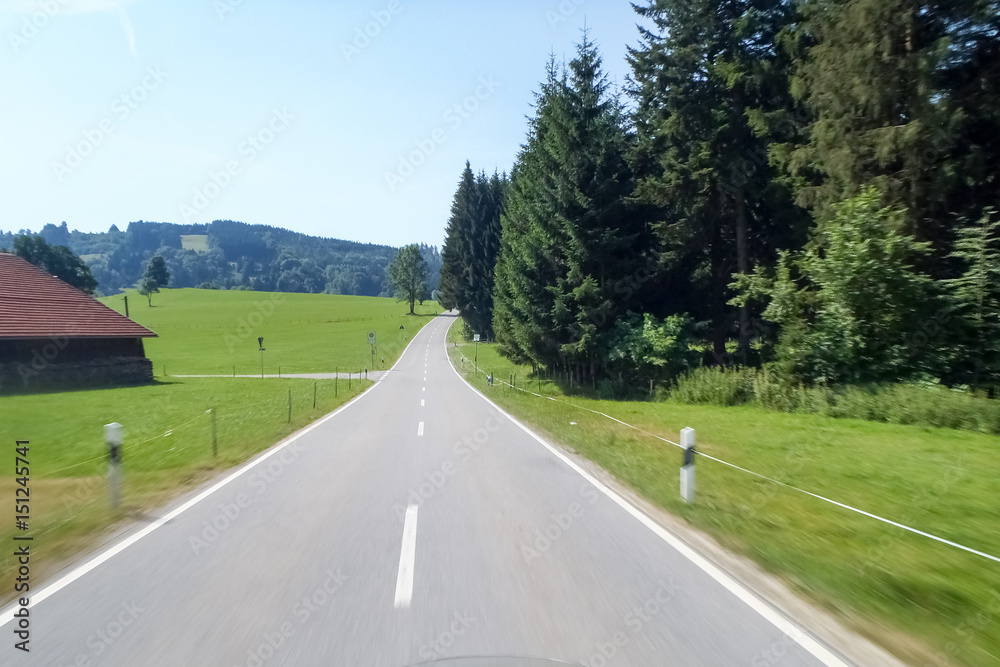 Allgau panorama, mountains and green meadows