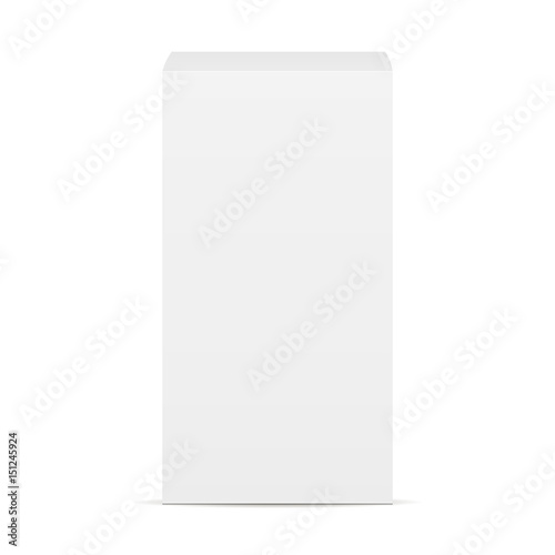 High white cardboard box mockup - front view. Rectangular blank box isolated. Vector illustration
