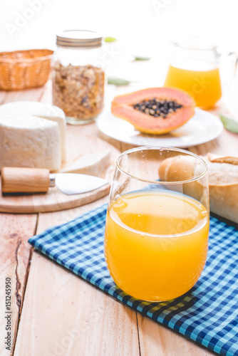 Traditional and healthy breakfast with orange juice