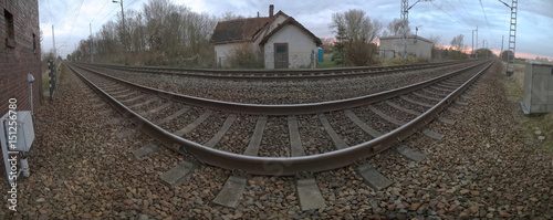 Panorama of railroad track near Greifswald, Germany