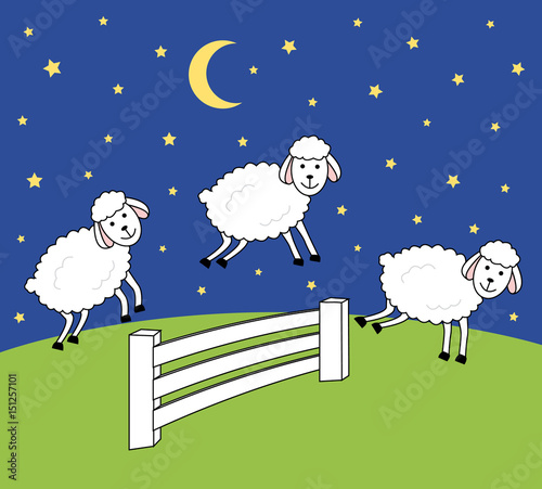 Awake at night. Counting sheep. Insomnia illustration. 