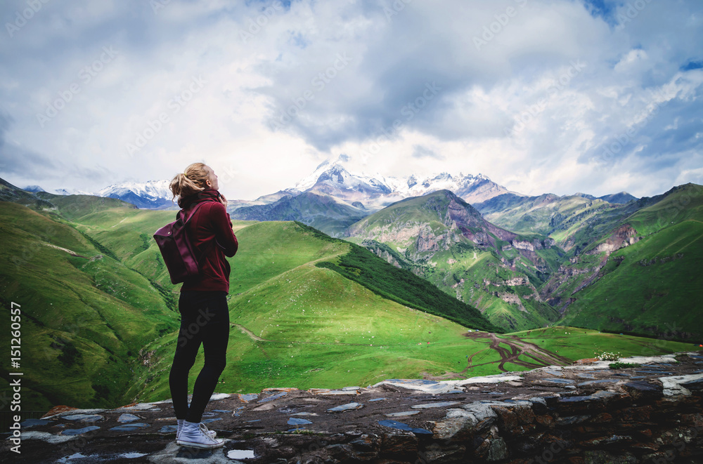 Naklejka premium Tsminda Sameba monastery, Kazbegi, Georgian Military Highway, Georgia