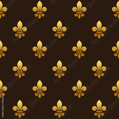 Golden Fleur de lis Seamless Pattern. Vector