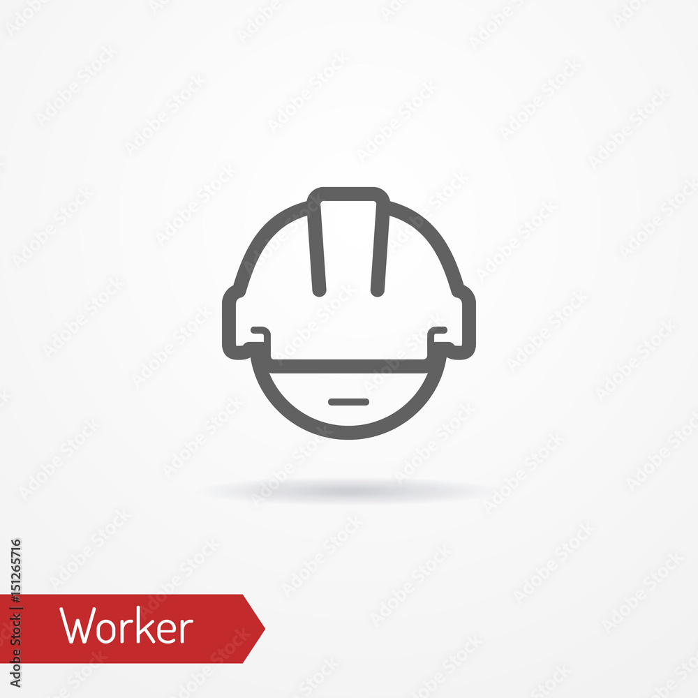 Typical simplistic worker face in professional helmet. Warehouse worker or builder head isolated icon in line style with shadow. Profession and industrial vector stock image. Typical simplistic worker face in professional helmet. Warehouse worker or builder head isolated icon in line style with shadow. Profession and industrial vector stock image.