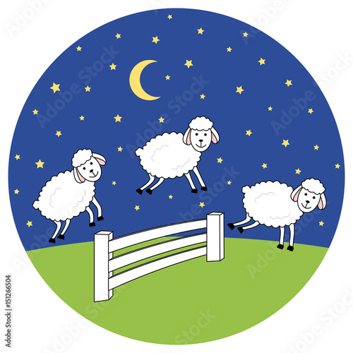 Awake at night. Counting sheep. Insomnia illustration bubble.