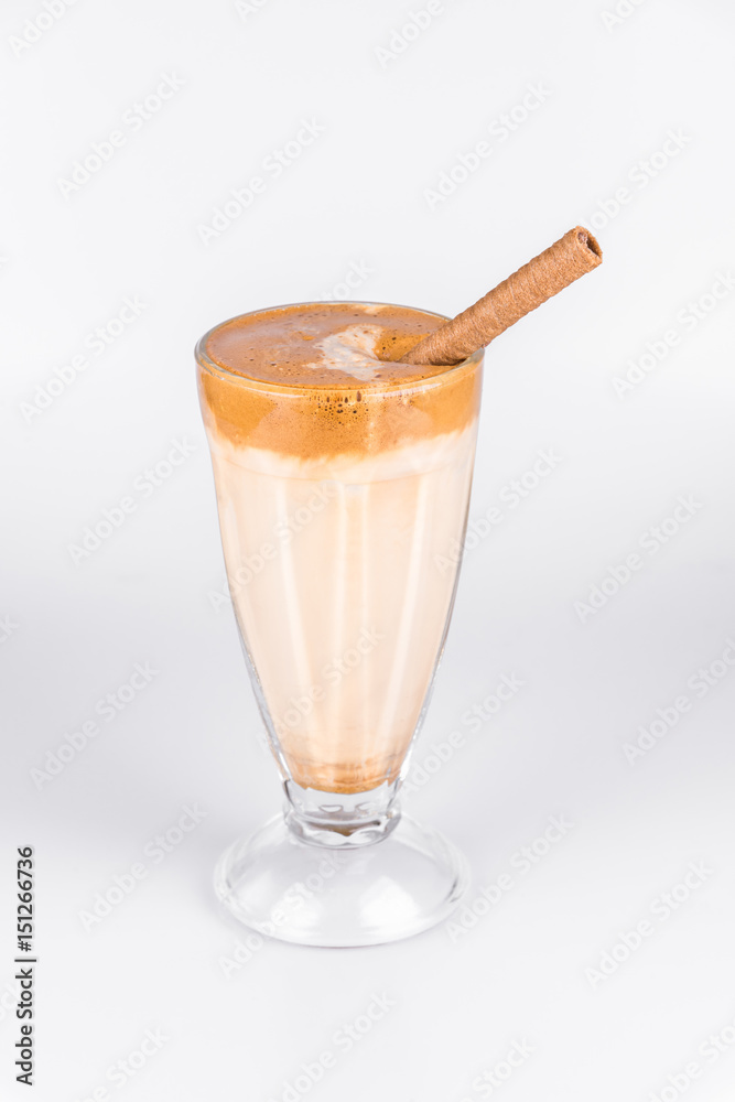 Latte with whipped cream on isolated white background Latte with whipped cream on isolated white background