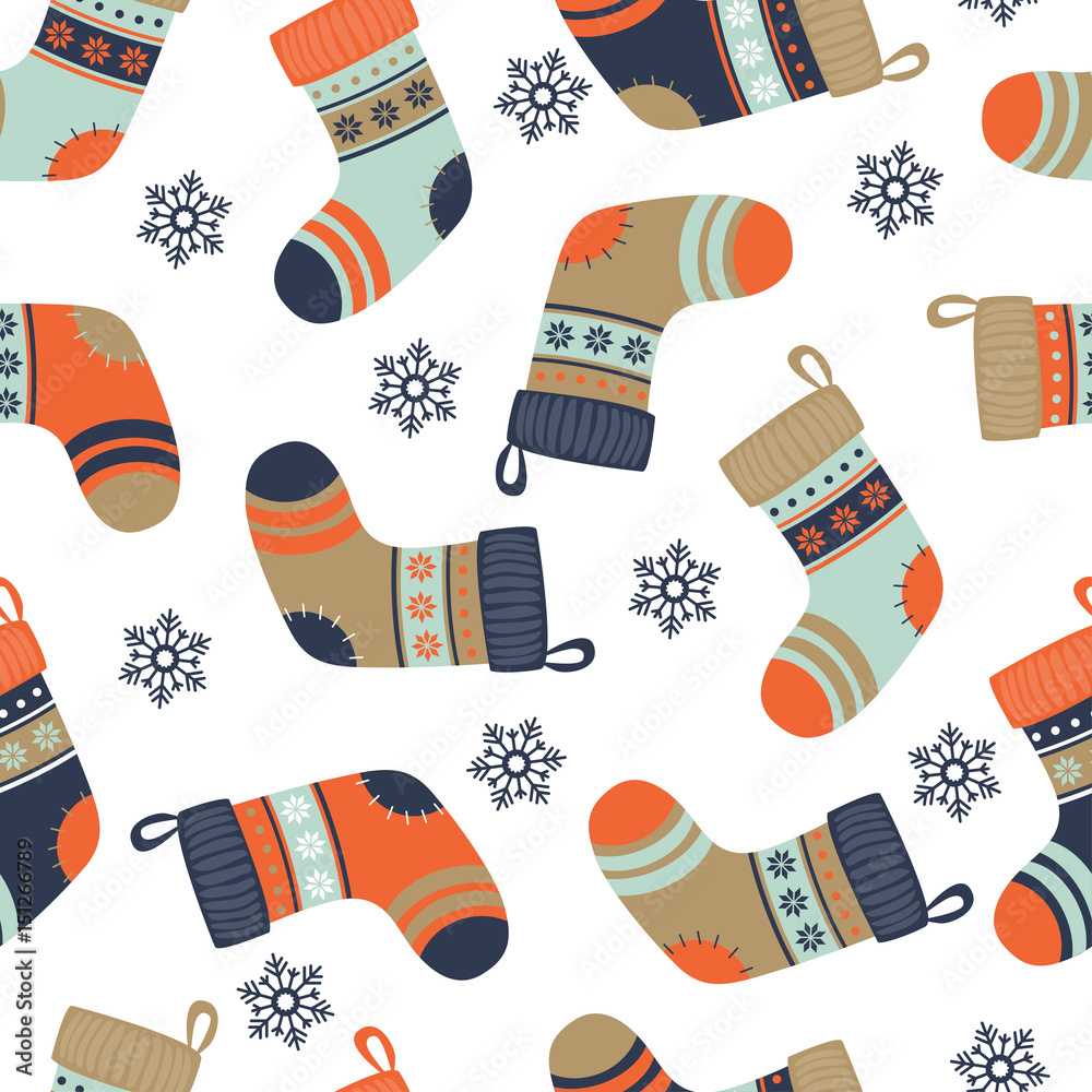 Seamless background with colored Christmas socks. Pattern Seamless background with colored Christmas socks. Pattern