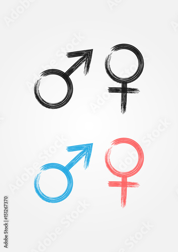 Male and female symbol. Icons drawn with a brush.