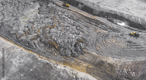 Aerial view over the building materials processing factory. Sand mine. View from above.