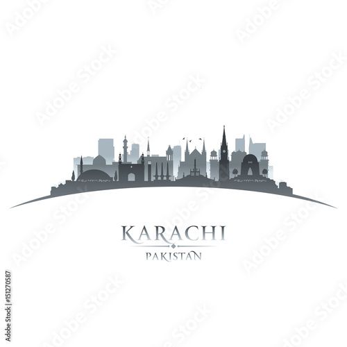Karachi Pakistan city skyline silhouette white background