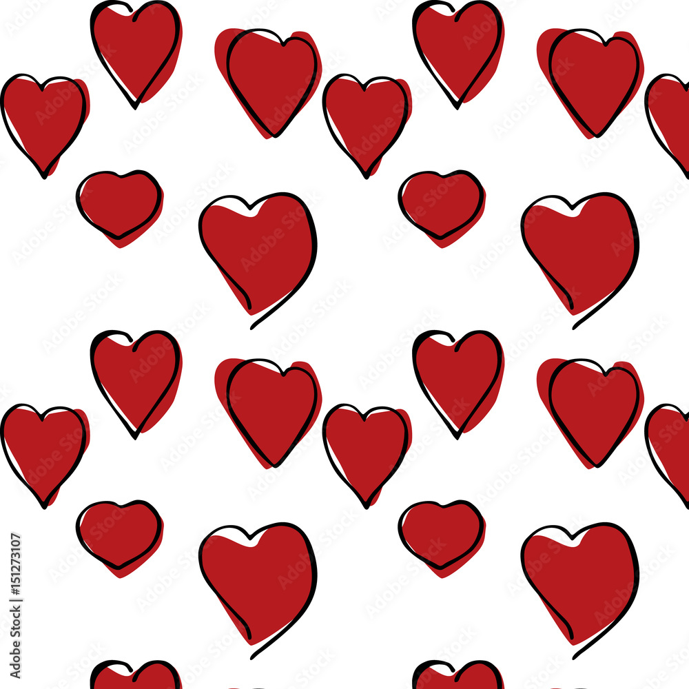Red Hearts hand drawn pattern.