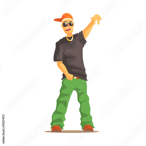Rapper man dressed in rappers style clothing, colorful character vector Illustration
