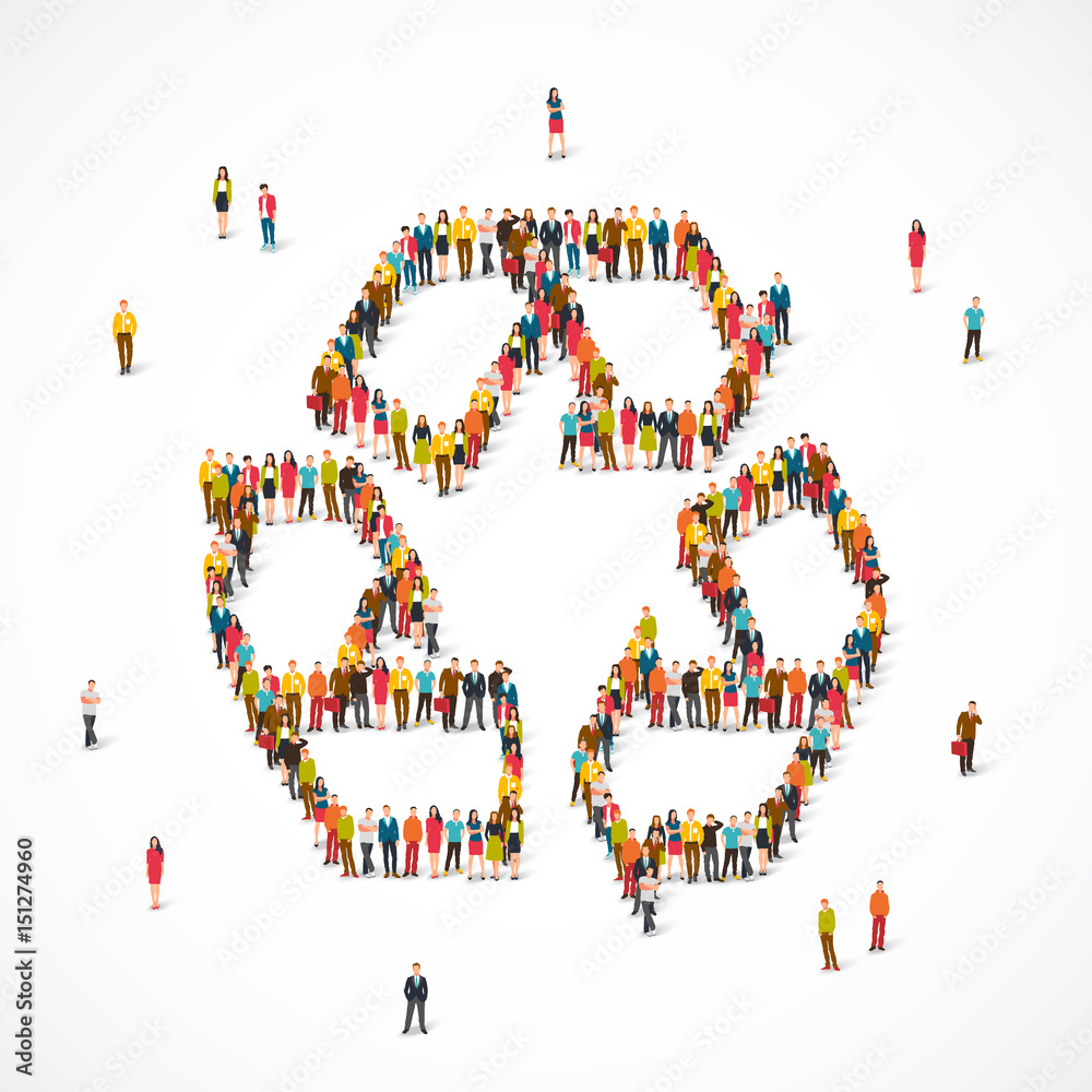 Large group of people in the sign of recycling Large group of people in the sign of recycling
