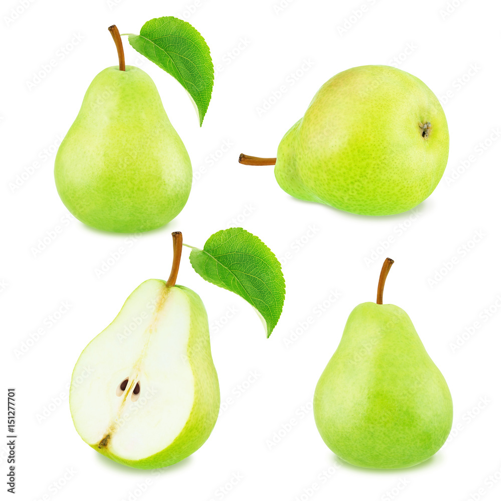 Set of green pear fruits