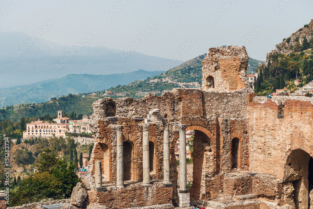 The ruins of the Greek Theatre in Taormina