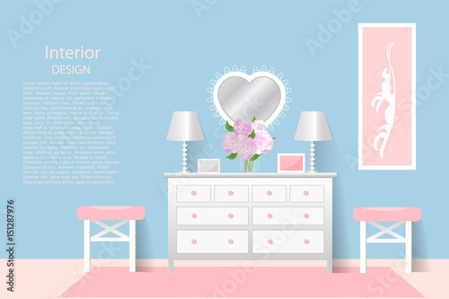 Chest of drawers. The interior of the room. Design  banner  brochure  poster  advertising. Vector illustration.