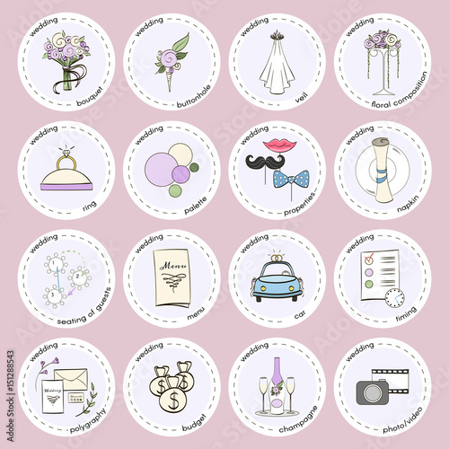 Vector set with wedding icons and elements