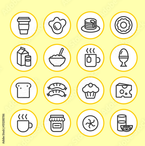 Breakfast menu. Line icon set.