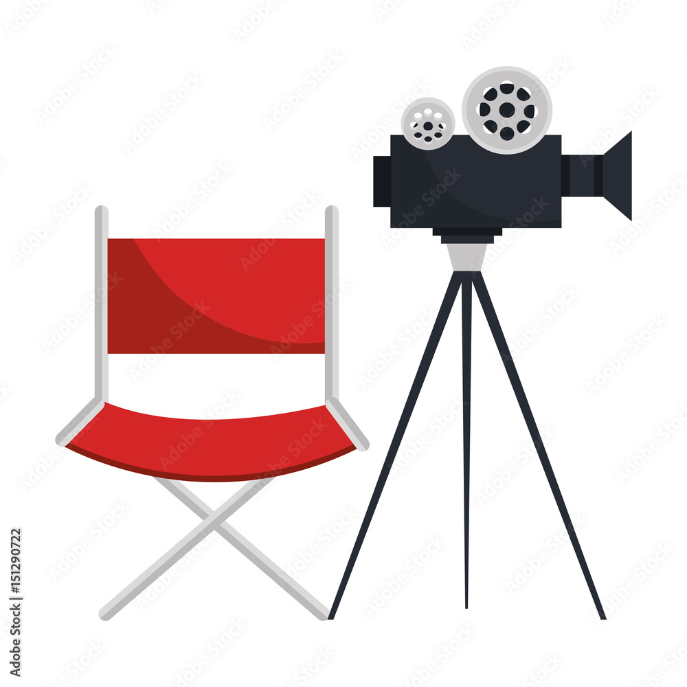Obraz premium video camera cinema with director chair vector illustration design