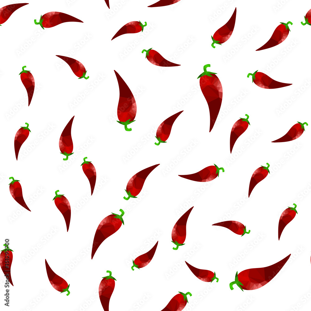 Hot Red Peppers Seamless Pattern on White Background Hot Red Peppers Seamless Pattern on White Background