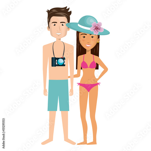 couple in swimsuit character vector illustration design
