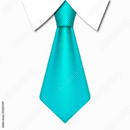 Realistic blue tie in striped shirt with white collar shirt. Vector business illustration on white background. photo