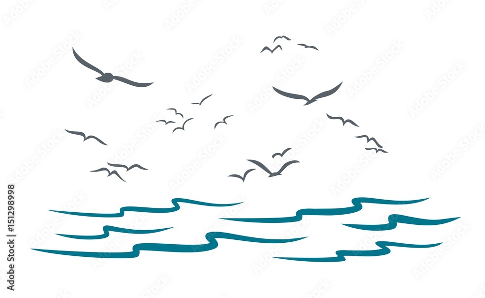 Naklejka Morze z seagulls.